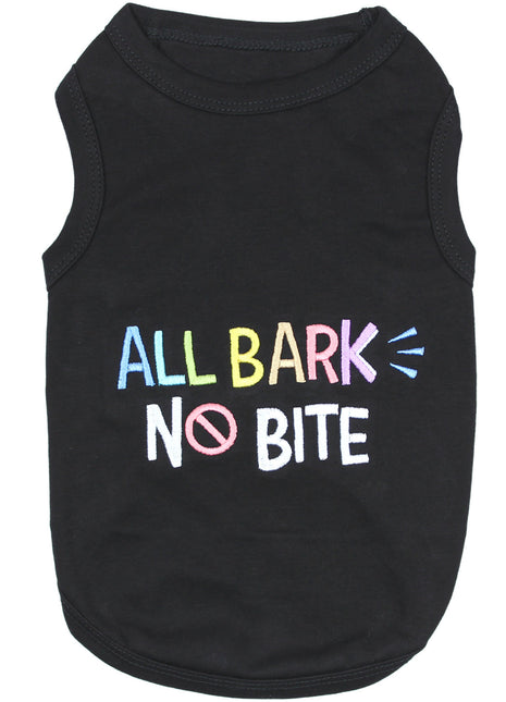 Parisian Pet 'All Bark No Bite' Embroidered Dog T-Shirt – Funny Slogan Pet Apparel for Dogs & Cats, Black