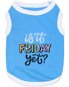Parisian Pet 'Is It Friday Yet?' Embroidered Dog T-Shirt – Trendy Weekend Dog Apparel for Dogs & Cats, Light Blue