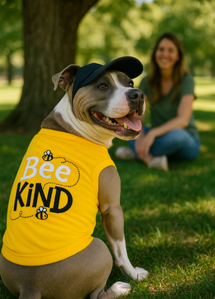 Parisian Pet 'Bee Kind' Embroidered Dog Shirt - Trendy Pet Apparel, Yellow