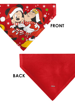 Pet Bandana - Holiday Mickey and Minnie Santa Hat Kissing Pose Red