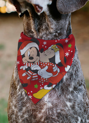 Pet Bandana - Holiday Mickey and Minnie Santa Hat Kissing Pose Red
