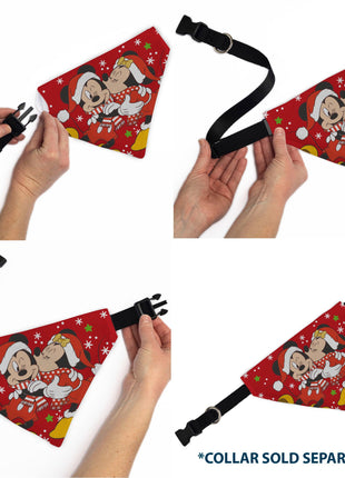 Pet Bandana - Holiday Mickey and Minnie Santa Hat Kissing Pose Red