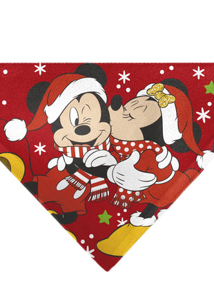 Pet Bandana - Holiday Mickey and Minnie Santa Hat Kissing Pose Red