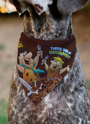 Pet Bandana - COCOA PEBBLES Fred Flintstone and Barney Rubble Cereal Box Print and Vivid Cereal Brown