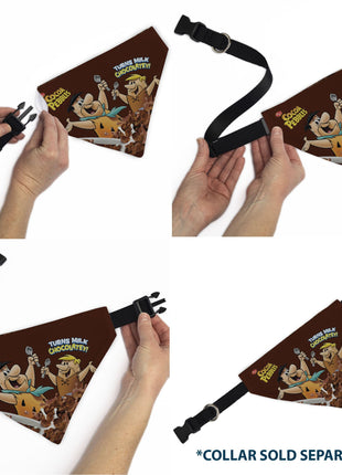 Pet Bandana - COCOA PEBBLES Fred Flintstone and Barney Rubble Cereal Box Print and Vivid Cereal Brown