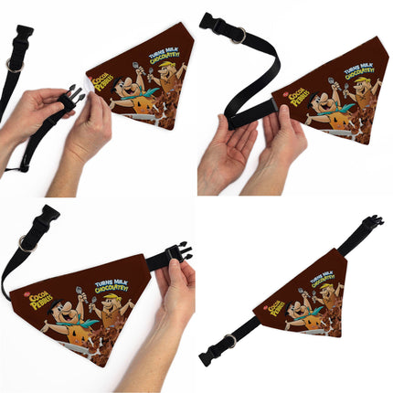 Pet Bandana - COCOA PEBBLES Fred Flintstone and Barney Rubble Cereal Box Print and Vivid Cereal Brown