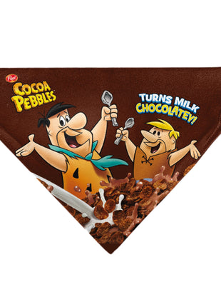 Pet Bandana - COCOA PEBBLES Fred Flintstone and Barney Rubble Cereal Box Print and Vivid Cereal Brown