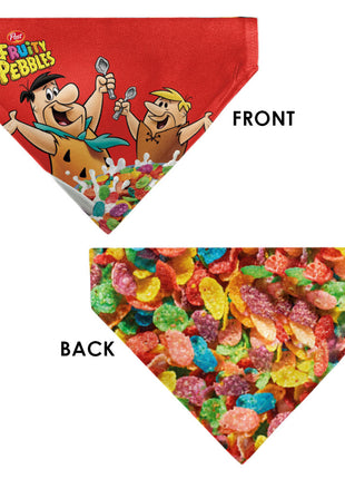 Pet Bandana - FRUITY PEBBLES Fred Flintstone and Barney Rubble Cereal Box Print and Vivid Cereal Multi Color