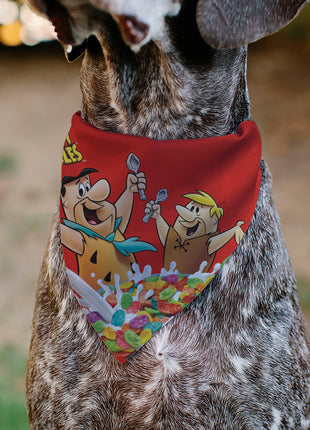 Pet Bandana - FRUITY PEBBLES Fred Flintstone and Barney Rubble Cereal Box Print and Vivid Cereal Multi Color