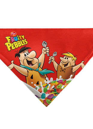 Pet Bandana - FRUITY PEBBLES Fred Flintstone and Barney Rubble Cereal Box Print and Vivid Cereal Multi Color