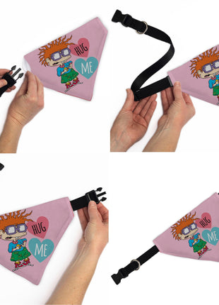 Pet Bandana - Rugrats Chuckie HUG ME Hearts Pose Pink