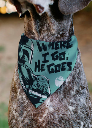 Pet Bandana - Star Wars The Madalorian and Grogu WHERE HE GOES I GO Pose Blue/Black