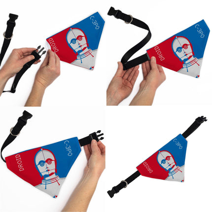 Pet Bandana - Star Wars DROID C-3PO Text and Pop Art Pose Red/Blue/White