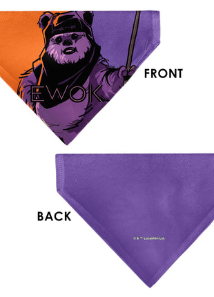 Pet Bandana - Star Wars EWOK Text and Wicket Pop Art Pose Orange/Purples/Black
