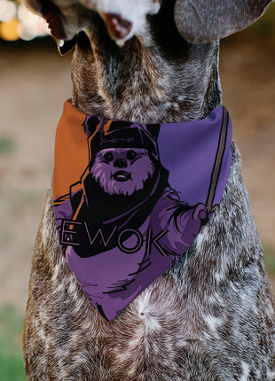 Pet Bandana - Star Wars EWOK Text and Wicket Pop Art Pose Orange/Purples/Black