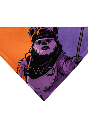 Pet Bandana - Star Wars EWOK Text and Wicket Pop Art Pose Orange/Purples/Black