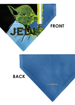 Pet Bandana - Star Wars JEDI Text and Yoda Lightsaber Pop Art Pose Black/Blues