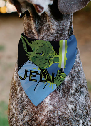 Pet Bandana - Star Wars JEDI Text and Yoda Lightsaber Pop Art Pose Black/Blues
