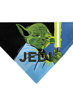 Pet Bandana - Star Wars JEDI Text and Yoda Lightsaber Pop Art Pose Black/Blues