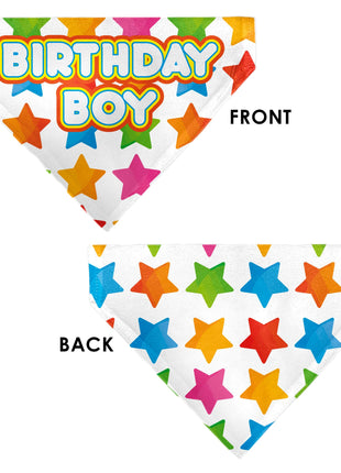 Pet Bandana - BIRTHDAY BOY Text and Stars White/Multi Color