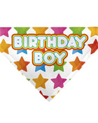 Pet Bandana - BIRTHDAY BOY Text and Stars White/Multi Color