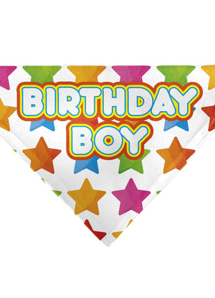 Pet Bandana - BIRTHDAY BOY Text and Stars White/Multi Color