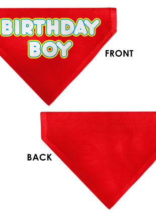 Pet Bandana - BIRTHDAY BOY Text Red/Yellow/Blue/White