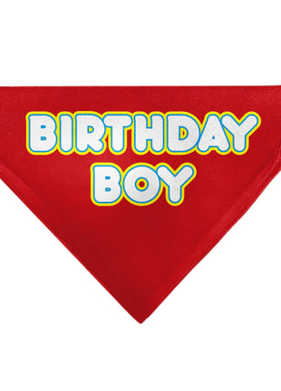 Pet Bandana - BIRTHDAY BOY Text Red/Yellow/Blue/White