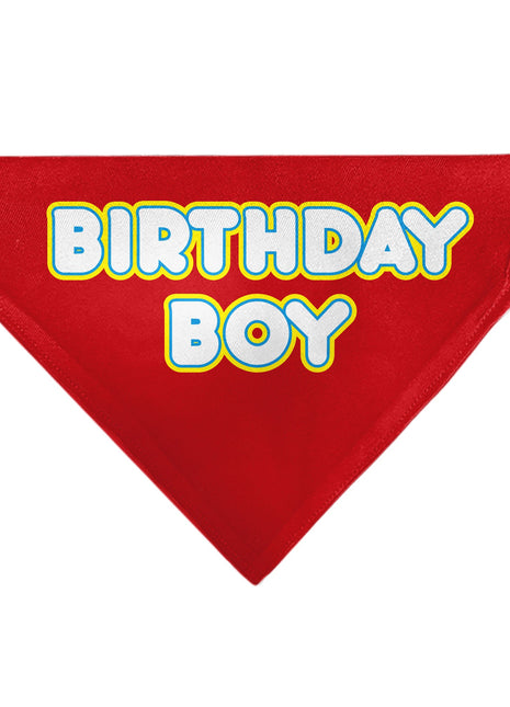 Pet Bandana - BIRTHDAY BOY Text Red/Yellow/Blue/White
