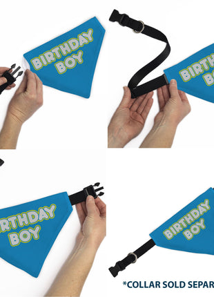 Pet Bandana - BIRTHDAY BOY Text Blue/Yellow/White