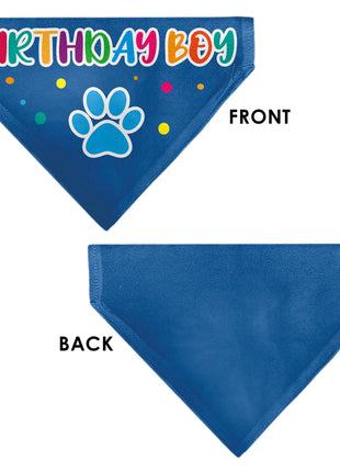Pet Bandana - BIRTHDAY BOY Text Paw and Confetti Blue/Multi Color