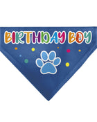 Pet Bandana - BIRTHDAY BOY Text Paw and Confetti Blue/Multi Color