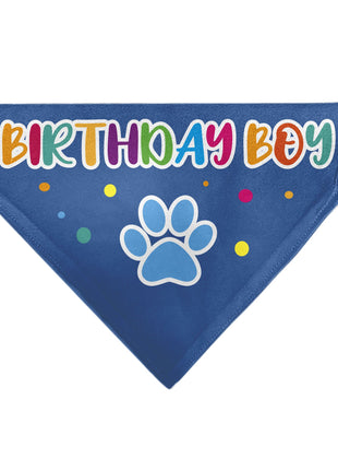 Pet Bandana - BIRTHDAY BOY Text Paw and Confetti Blue/Multi Color