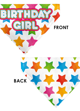 Pet Bandana - BIRTHDAY GIRL Text and Stars White/Multi Color