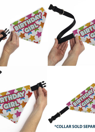 Pet Bandana - BIRTHDAY GIRL Text and Stars White/Multi Color