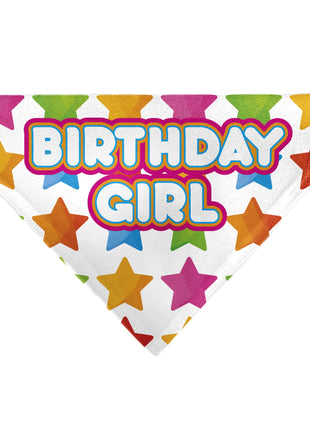 Pet Bandana - BIRTHDAY GIRL Text and Stars White/Multi Color