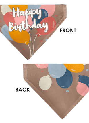 Pet Bandana - HAPPY BIRTHDAY Text and Balloons Tan/Multi Color