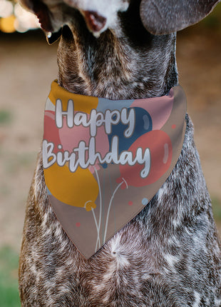 Pet Bandana - HAPPY BIRTHDAY Text and Balloons Tan/Multi Color