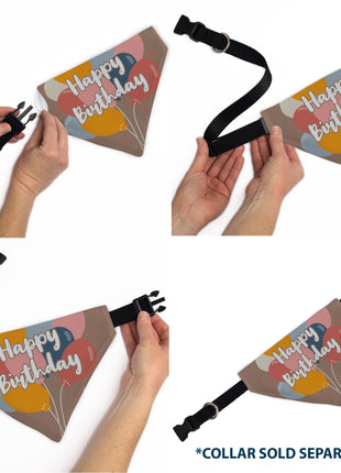 Pet Bandana - HAPPY BIRTHDAY Text and Balloons Tan/Multi Color