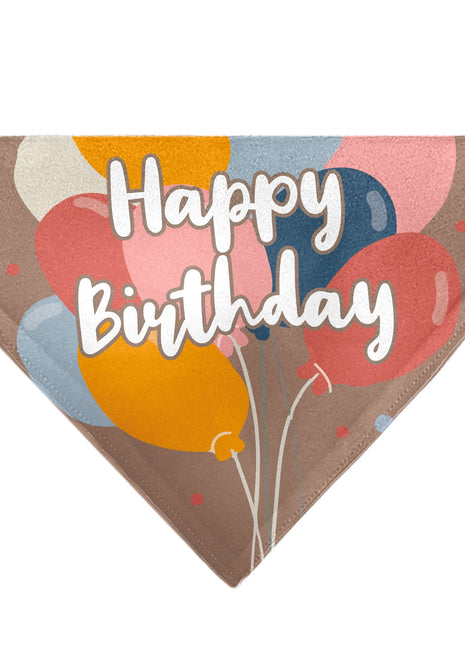 Pet Bandana - HAPPY BIRTHDAY Text and Balloons Tan/Multi Color