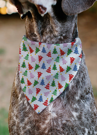 Pet Bandana - Holiday Decorated Christmas Trees Collage White/Multi Color