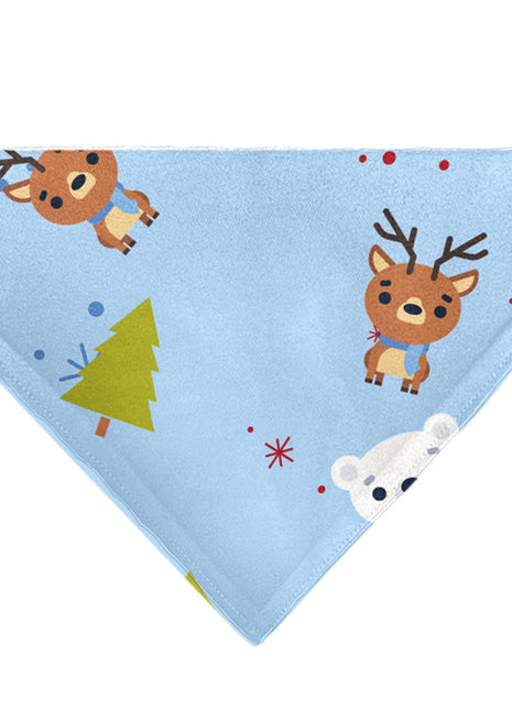 Pet Bandana - Holiday Winter Animals and Christmas Trees Collage Baby Blue