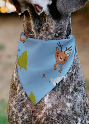 Pet Bandana - Holiday Winter Animals and Christmas Trees Collage Baby Blue
