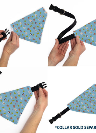 Pet Bandana - Holiday Winter Animals and Christmas Trees Collage Baby Blue