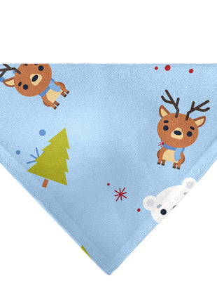 Pet Bandana - Holiday Winter Animals and Christmas Trees Collage Baby Blue