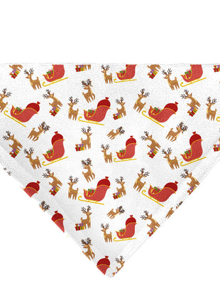Pet Bandana - Holiday Santa Reindeers and Sleigh Collage White