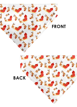 Pet Bandana - Holiday Santa Reindeers and Sleigh Collage White