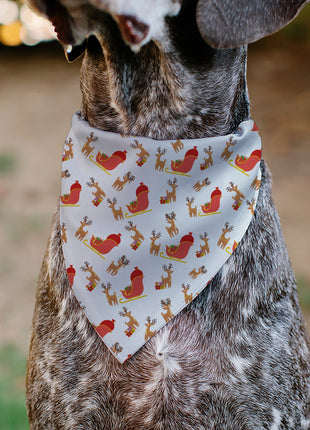 Pet Bandana - Holiday Santa Reindeers and Sleigh Collage White