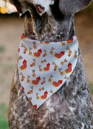 Pet Bandana - Holiday Santa Reindeers and Sleigh Collage White