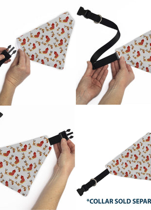Pet Bandana - Holiday Santa Reindeers and Sleigh Collage White